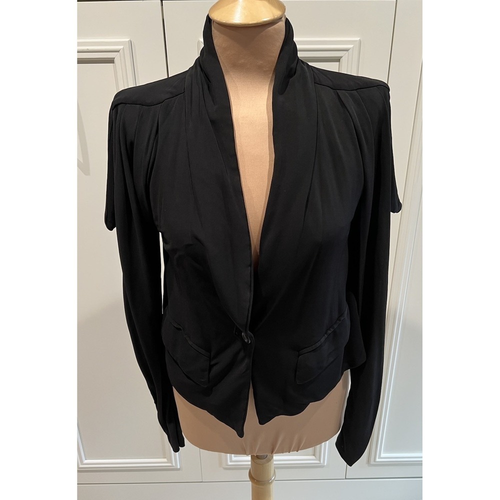 Vtg Elizabeth & James Black Crop‎ Drapey Blazer Jacket Designer Whimsigoth Goth